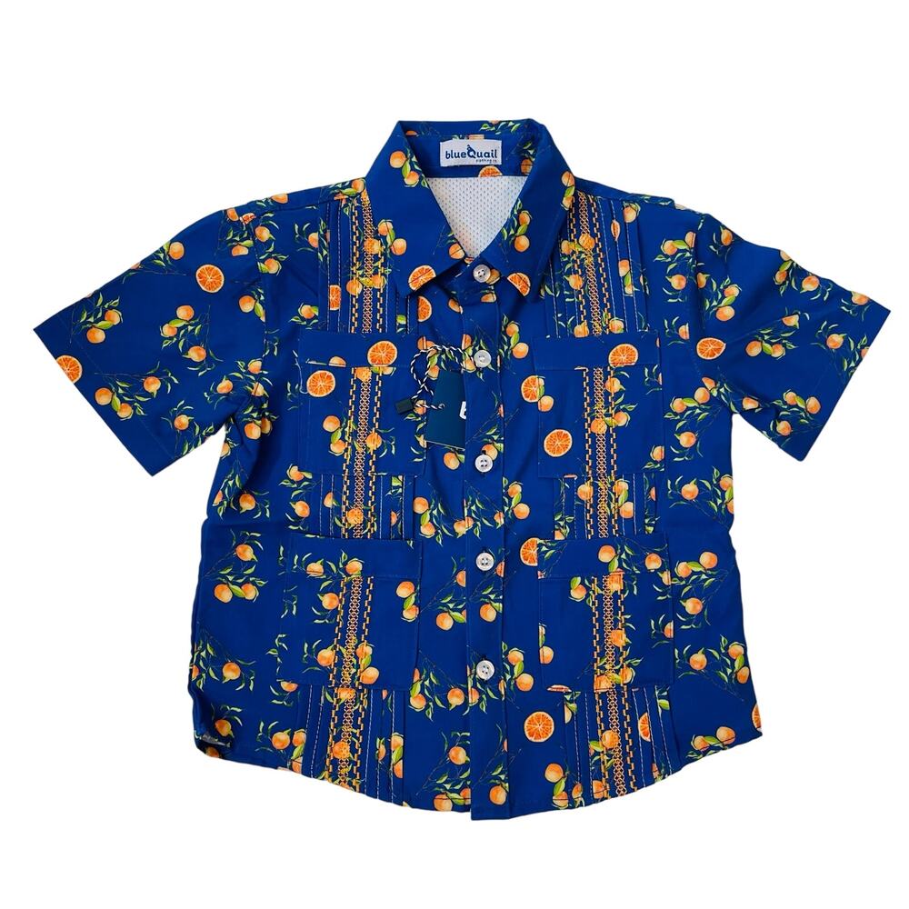 NWT Blue Quail Size 12M Citrus Lattice Guayabera